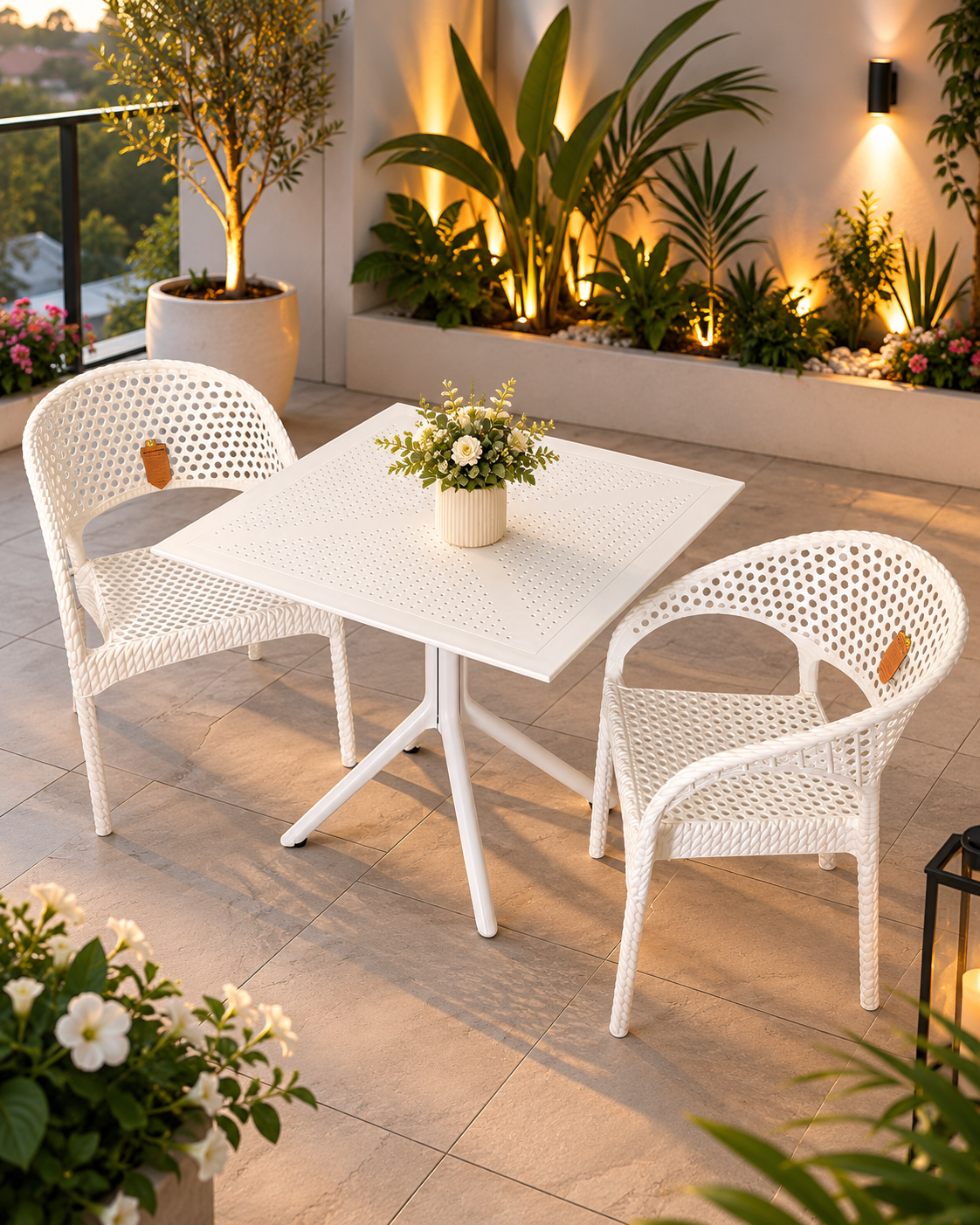 2 Kişilik Rattan Görünümlü Balkon Bahçe Masa Sandalye Takımı 80x80 cm masa | Gizli Demir Şaseli