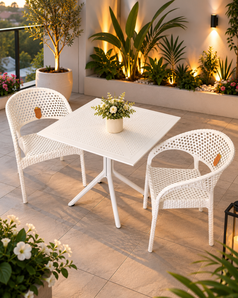 2 Kişilik Rattan Görünümlü Balkon Bahçe Masa Sandalye Takımı 80x80 cm masa | Gizli Demir Şaseli