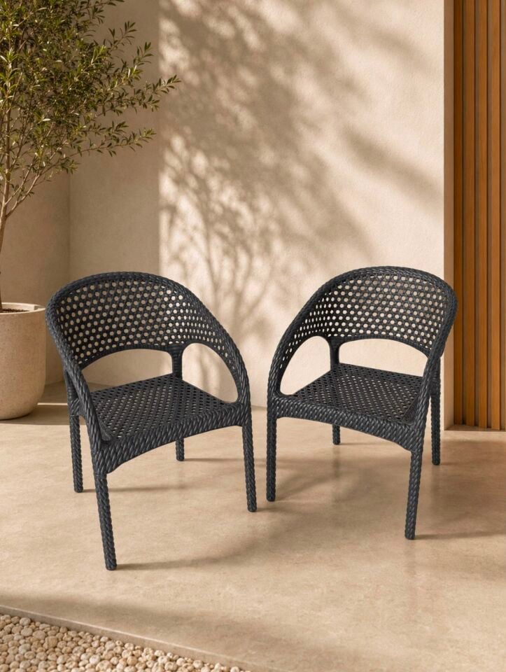 2 Kişilik Rattan Görünümlü Balkon Bahçe Masa Sandalye Takımı 80x80 cm masa | Gizli Demir Şaseli Antrasit Renk