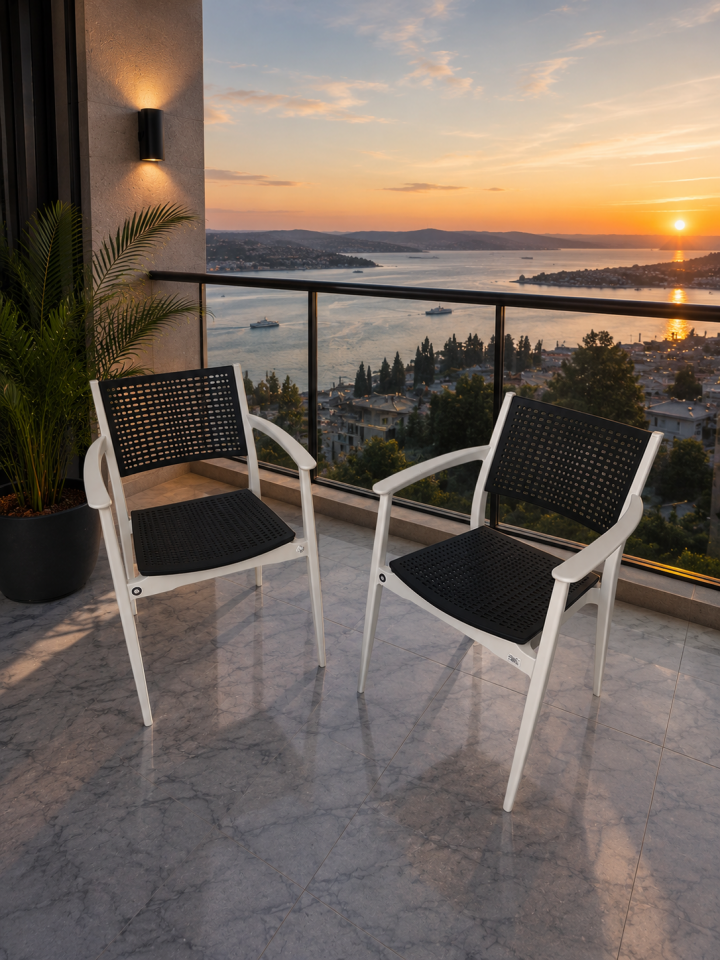 Nergis Çay Kahve Seti 80x80 Kare Balkon Bistro Masa Seti 2 Kişilik Bahçe Teras Seti