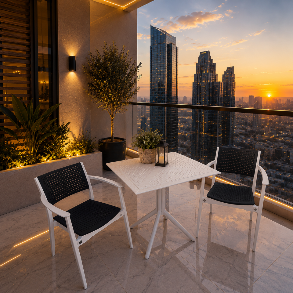 Nergis Çay Kahve Seti 80x80 Kare Balkon Bistro Masa Seti 2 Kişilik Bahçe Teras Seti