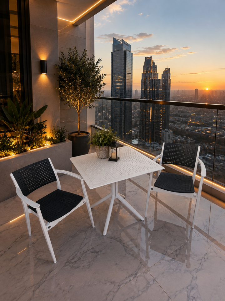 Nergis Çay Kahve Seti 80x80 Kare Balkon Bistro Masa Seti 2 Kişilik Bahçe Teras Seti