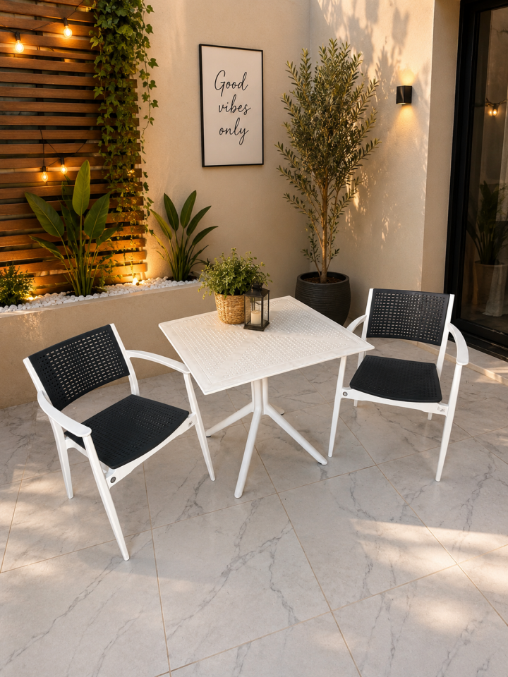 Nergis Çay Kahve Seti 80x80 Kare Balkon Bistro Masa Seti 2 Kişilik Bahçe Teras Seti